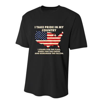 I Take Pride In My Country Distressed USA American Flag Map Youth Performance Sprint T-Shirt