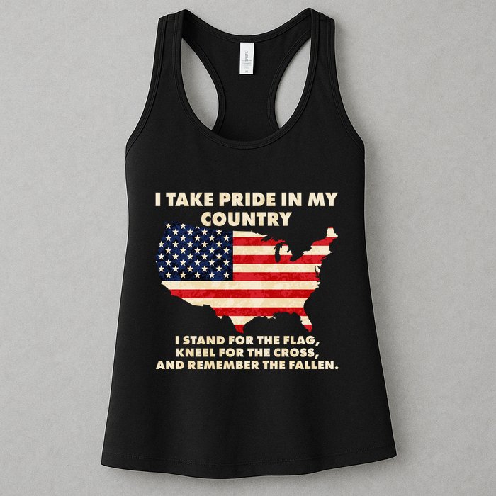 I Take Pride In My Country Distressed USA American Flag Map Womens Tank Top