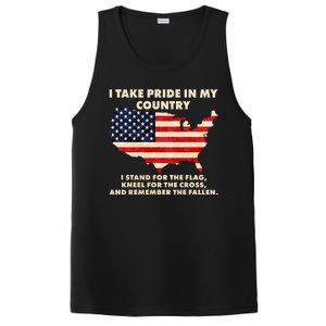 I Take Pride In My Country Distressed USA American Flag Map PosiCharge Competitor Tank