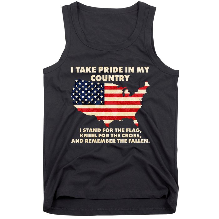 I Take Pride In My Country Distressed USA American Flag Map Tank Top