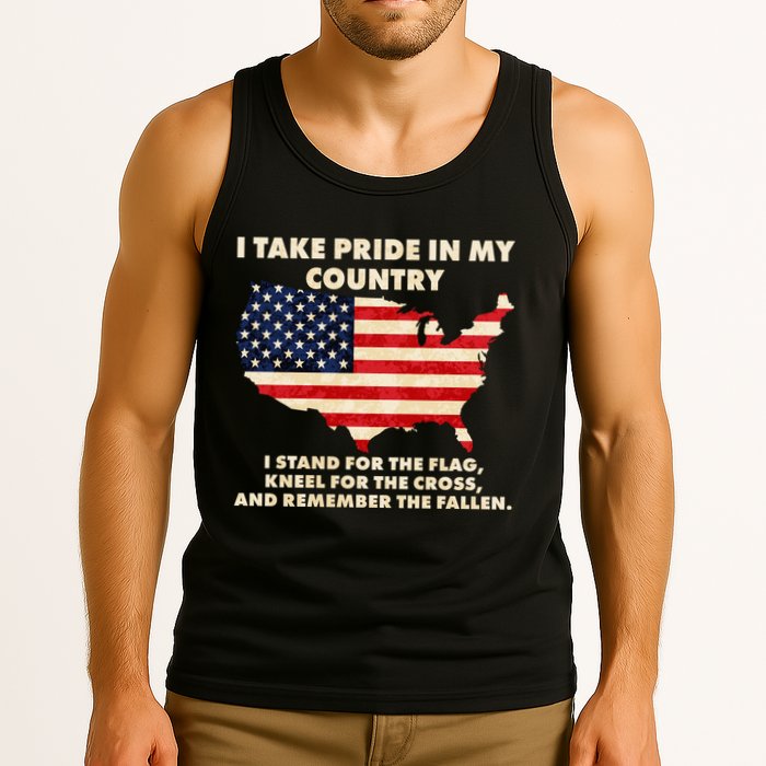 I Take Pride In My Country Distressed USA American Flag Map Tank Top