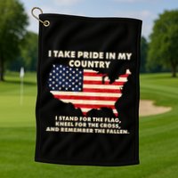 I Take Pride In My Country Distressed USA American Flag Map Golf Towel