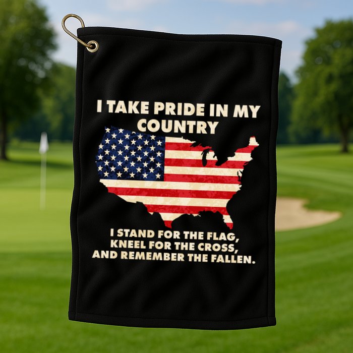 I Take Pride In My Country Distressed USA American Flag Map Golf Towel