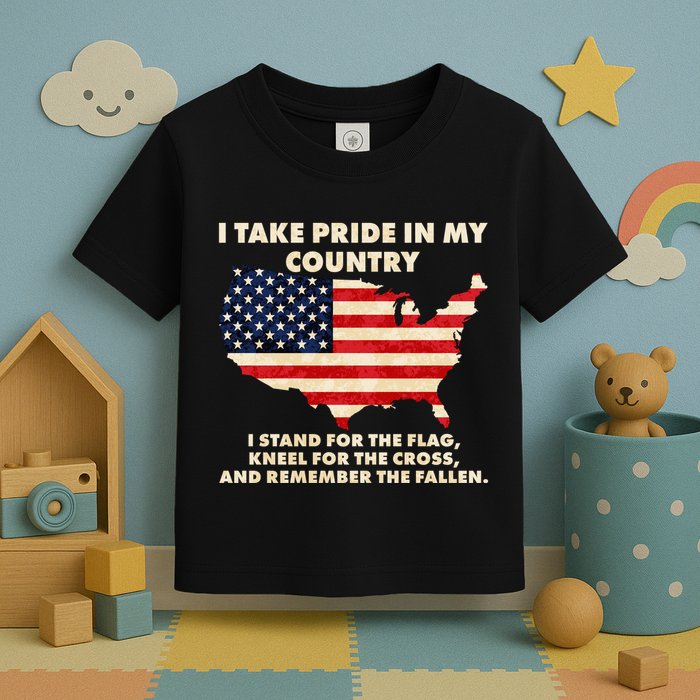 I Take Pride In My Country Distressed USA American Flag Map Toddler T-Shirt