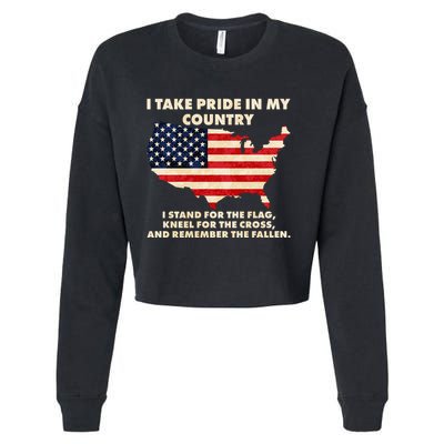 I Take Pride In My Country Distressed USA American Flag Map Cropped Pullover Crew