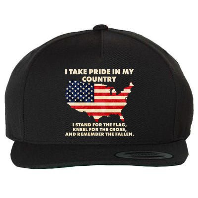 I Take Pride In My Country Distressed USA American Flag Map Wool Snapback Cap