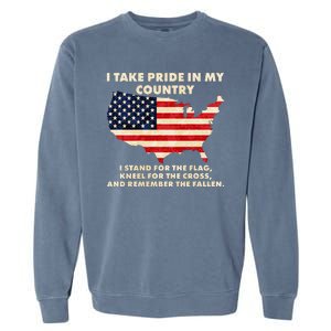 I Take Pride In My Country Distressed USA American Flag Map Garment-Dyed Sweatshirt