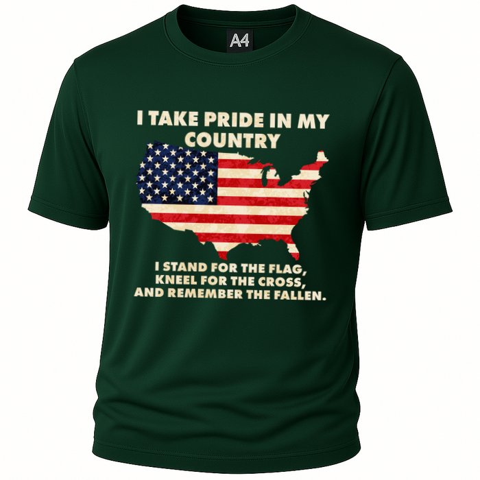 I Take Pride In My Country Distressed USA American Flag Map Performance Shirt