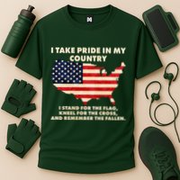 I Take Pride In My Country Distressed USA American Flag Map Performance Shirt