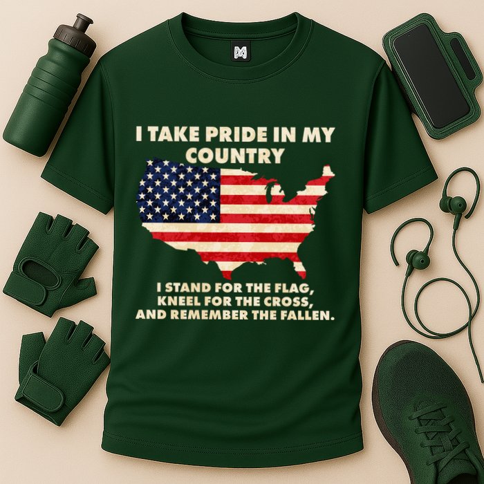 I Take Pride In My Country Distressed USA American Flag Map Performance Shirt