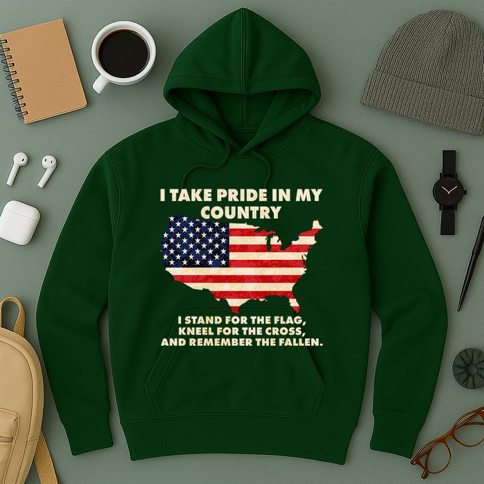 I Take Pride In My Country Distressed USA American Flag Map Hoodie