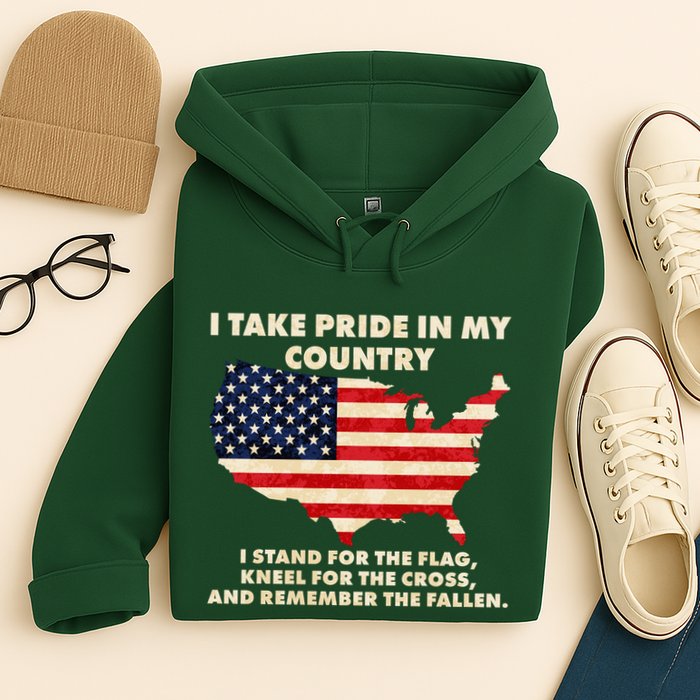 I Take Pride In My Country Distressed USA American Flag Map Hoodie