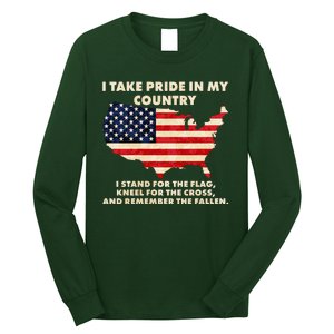 I Take Pride In My Country Distressed USA American Flag Map Long Sleeve Shirt