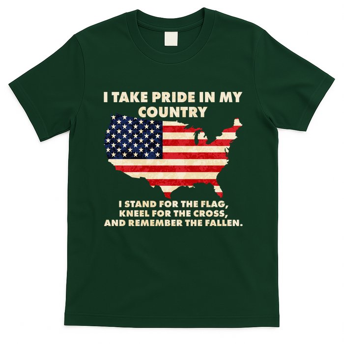 I Take Pride In My Country Distressed USA American Flag Map T-Shirt