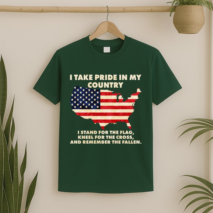I Take Pride In My Country Distressed USA American Flag Map T-Shirt