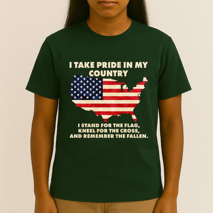I Take Pride In My Country Distressed USA American Flag Map T-Shirt