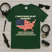 I Take Pride In My Country Distressed USA American Flag Map T-Shirt