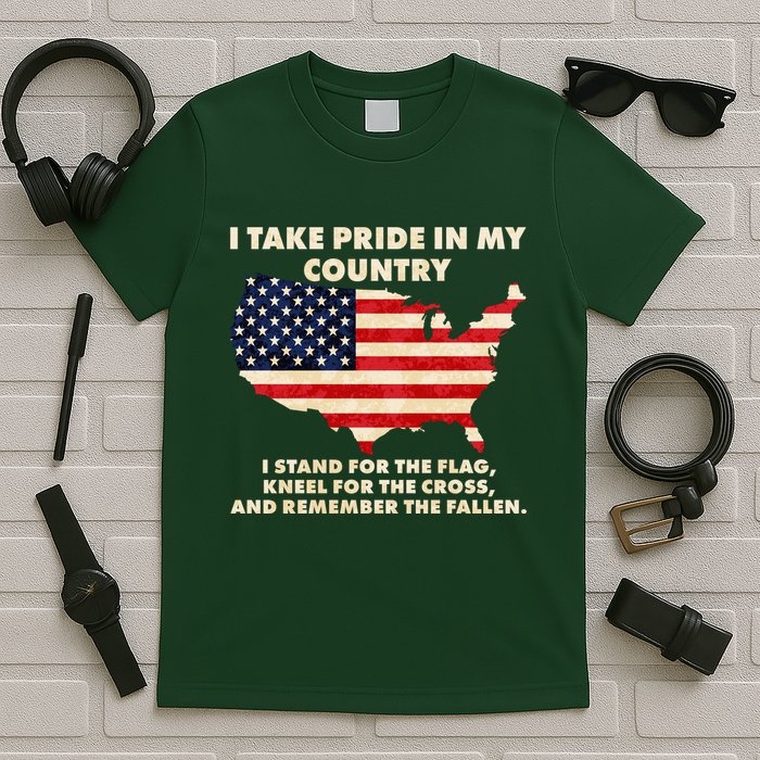 I Take Pride In My Country Distressed USA American Flag Map T-Shirt