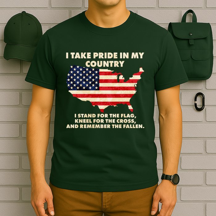 I Take Pride In My Country Distressed USA American Flag Map T-Shirt