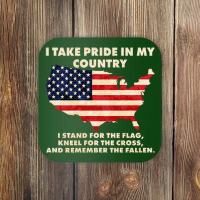 I Take Pride In My Country Distressed USA American Flag Map Coaster