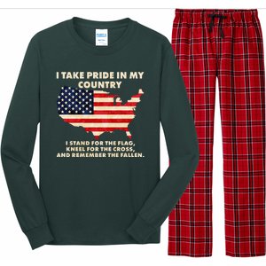 I Take Pride In My Country Distressed USA American Flag Map Long Sleeve Pajama Set