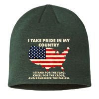 I Take Pride In My Country Distressed USA American Flag Map Sustainable Beanie