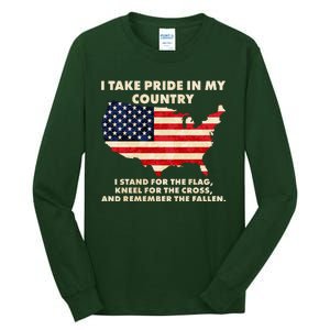 I Take Pride In My Country Distressed USA American Flag Map Tall Long Sleeve T-Shirt