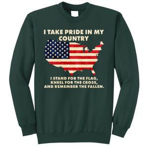 I Take Pride In My Country Distressed USA American Flag Map Tall Sweatshirt