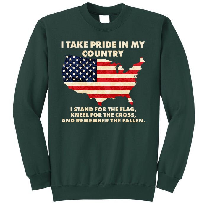 I Take Pride In My Country Distressed USA American Flag Map Tall Sweatshirt