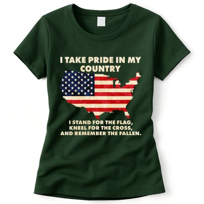 I Take Pride In My Country Distressed USA American Flag Map Womens T-Shirt