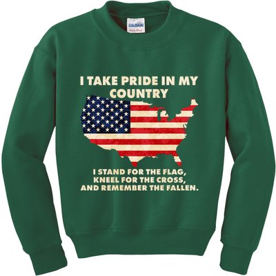 I Take Pride In My Country Distressed USA American Flag Map Kids Sweatshirt