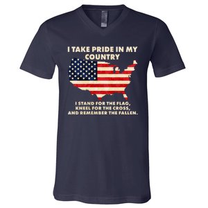 I Take Pride In My Country Distressed USA American Flag Map V-Neck T-Shirt