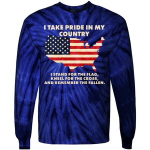 I Take Pride In My Country Distressed USA American Flag Map Tie-Dye Long Sleeve Shirt