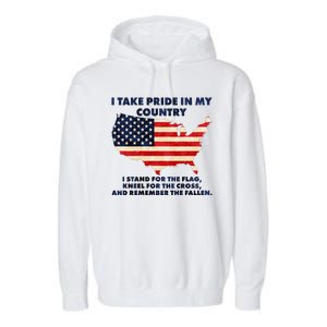 I Take Pride In My Country Distressed USA American Flag Map Garment-Dyed Fleece Hoodie