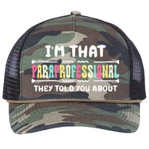 Im That Paraprofessional They Told You About Funny Teachers Retro Rope Trucker Hat Cap