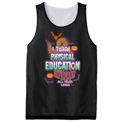 I Teach Physical Education IM Scary All Year Long Mesh Reversible Basketball Jersey Tank