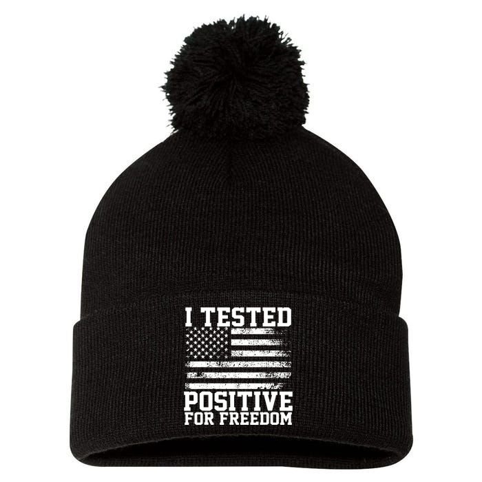 I Tested Positive For Freedom Republican Party American Flag Pom Pom 12in Knit Beanie