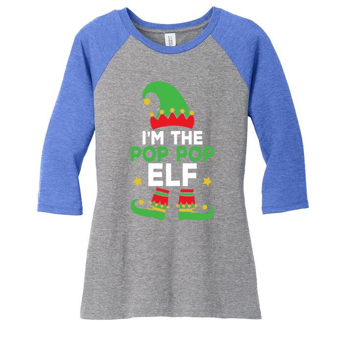 IM The Pop Pop Elf Funny Holiday Grandpa Matching Christmas Gift Women's Tri-Blend 3/4-Sleeve Raglan Shirt