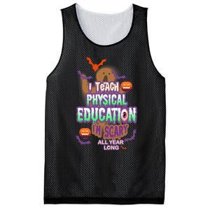 I Teach Physical Education IM Scary All Year Long Mesh Reversible Basketball Jersey Tank