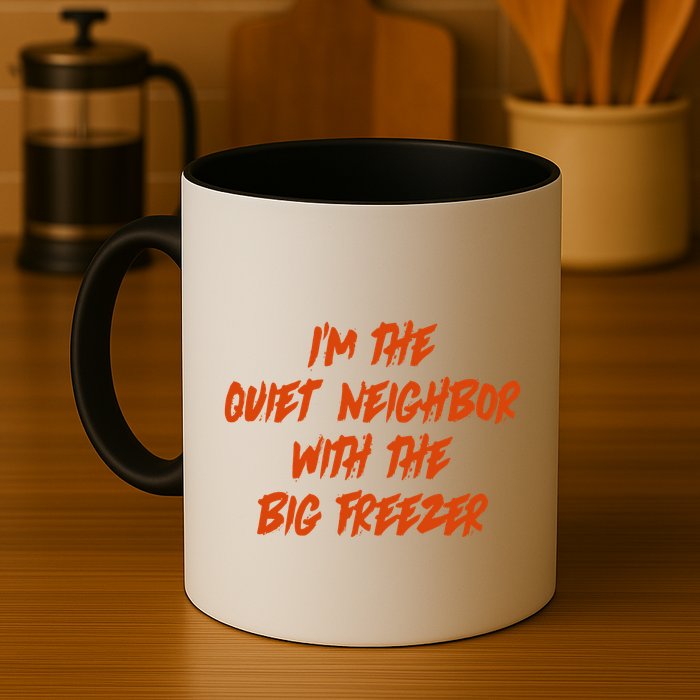 Im The Quiet Neighbor With The Big Freezer Funny Halloween Mug