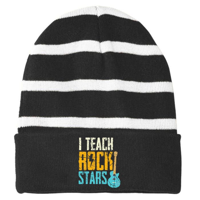 I Teach Rock Stars Orchestral Teachers Striped Beanie with Solid Band