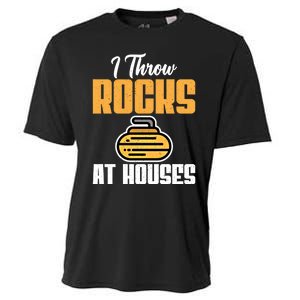 I Throw Rocks At Houses Funny Curling Gift Cooling Performance Crew T-Shirt