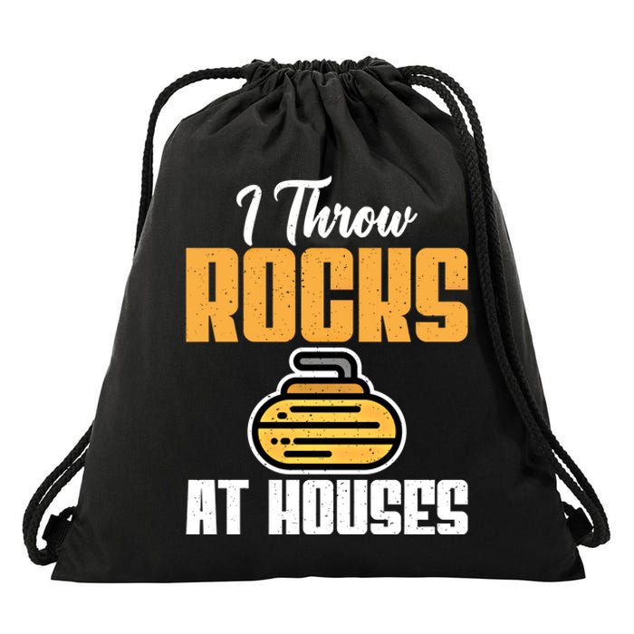 I Throw Rocks At Houses Funny Curling Gift Drawstring Bag