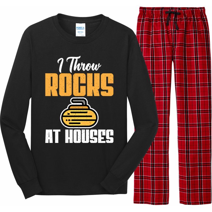 I Throw Rocks At Houses Funny Curling Gift Long Sleeve Pajama Set