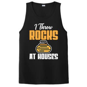 I Throw Rocks At Houses Funny Curling Gift PosiCharge Competitor Tank