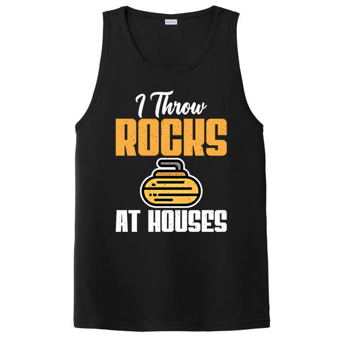 I Throw Rocks At Houses Funny Curling Gift PosiCharge Competitor Tank