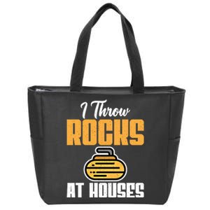 I Throw Rocks At Houses Funny Curling Gift Zip Tote Bag