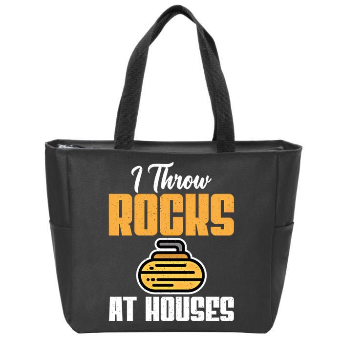 I Throw Rocks At Houses Funny Curling Gift Zip Tote Bag