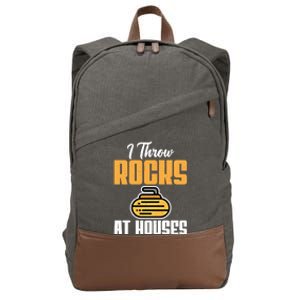 I Throw Rocks At Houses Funny Curling Gift Cotton Canvas Backpack