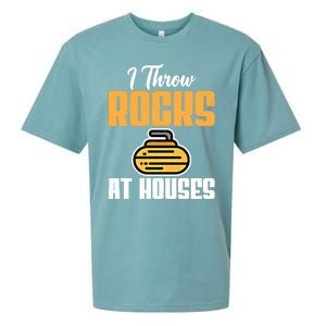 I Throw Rocks At Houses Funny Curling Gift Sueded Cloud Jersey T-Shirt